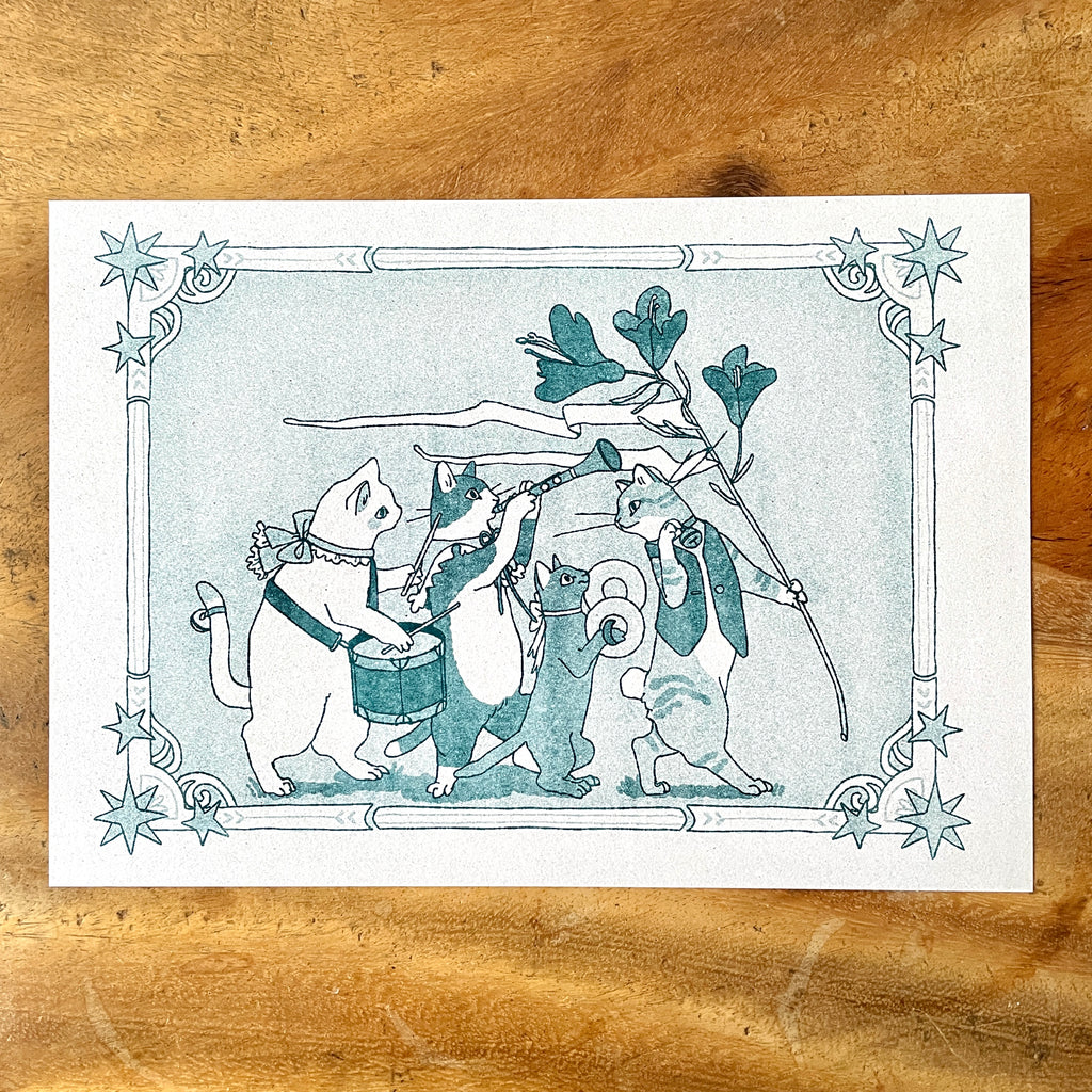 Riso Print "Feline Musicians"