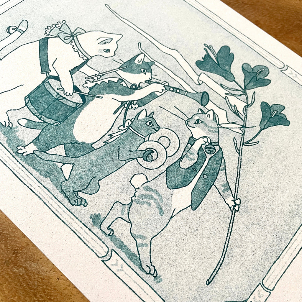 Riso Print "Feline Musicians"